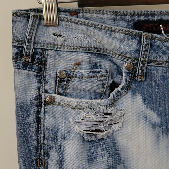 Stone LOVE 1990s Destroyed Bleached Low Rise Grunge Denim Jeans Size 9 Juniors - Picture 12 of 15